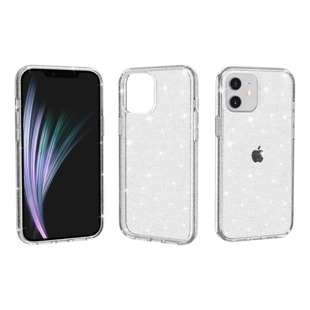 iPhone 12 / iPhone 12 Pro Hybrid Hardcase Schutzhülle im Glitzer Design - Silber / Transparent