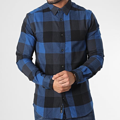 Chemise Manches Longues A Carreaux Gudmund 22020301 Bleu Marine Noir