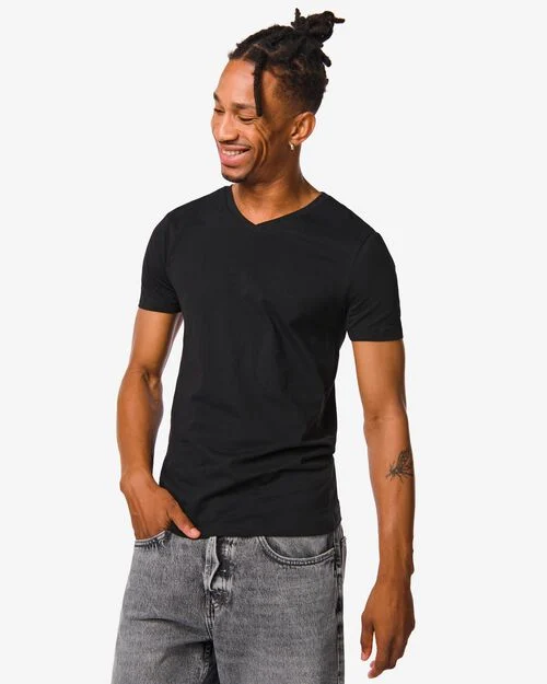 t-shirt homme slim fit col en v noir