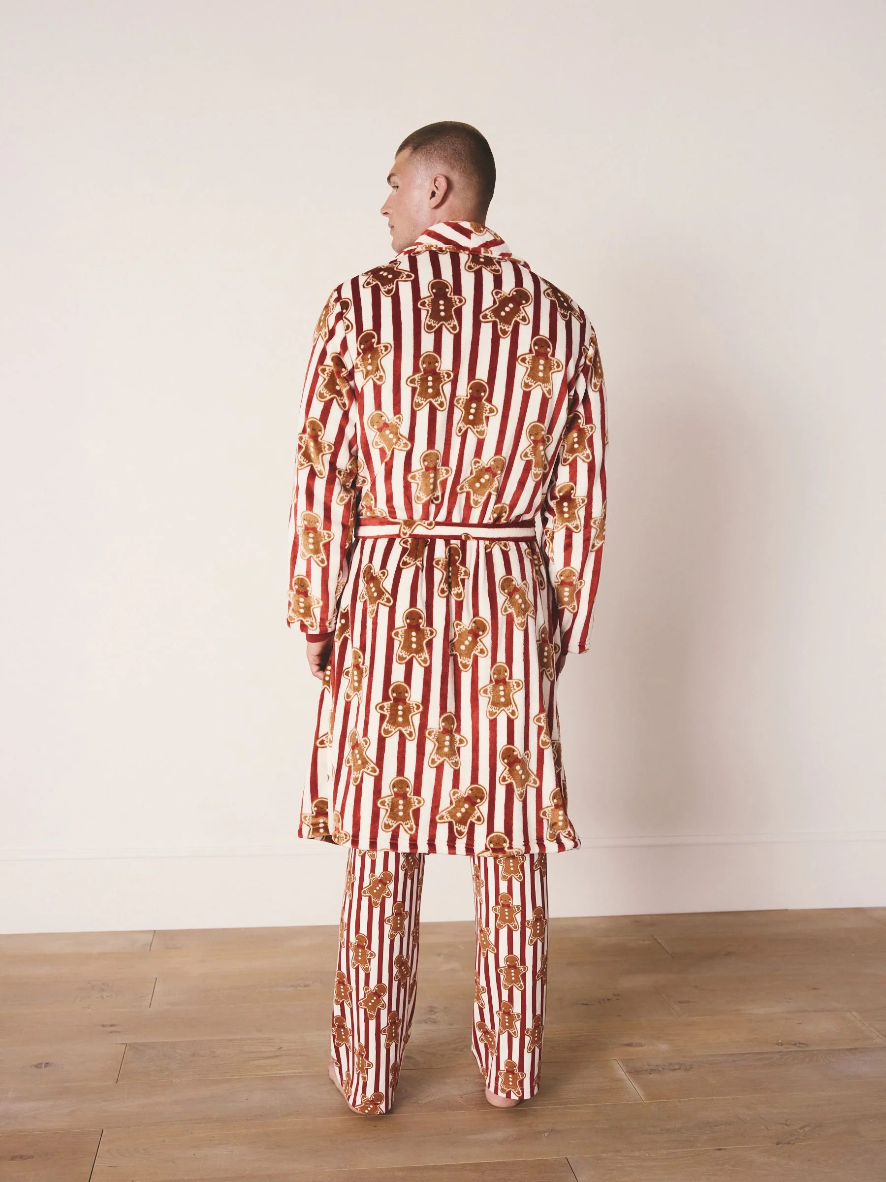 Rood met peperkoekprint - Bijpassende Familie Kerstmis Behaaglijke Fleece Badjas