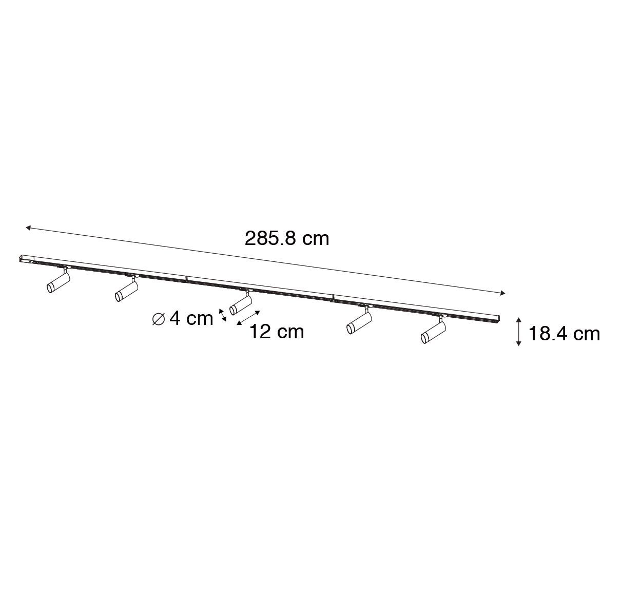 Modern railsysteem met 5 spots zwart 1-fase GU10 35mm - Iconic Jeana Luxe