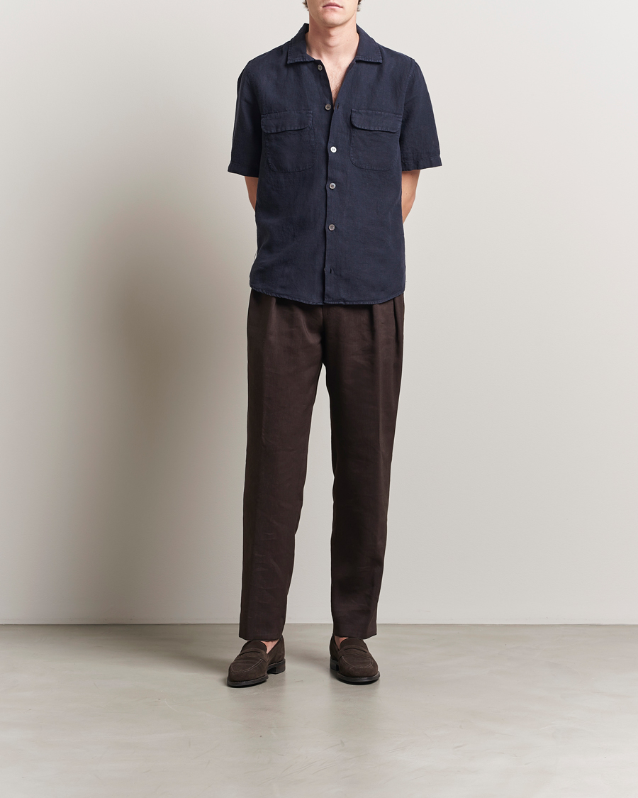 Oscar Jacobson Reg Fit City Linen Shirt Navy