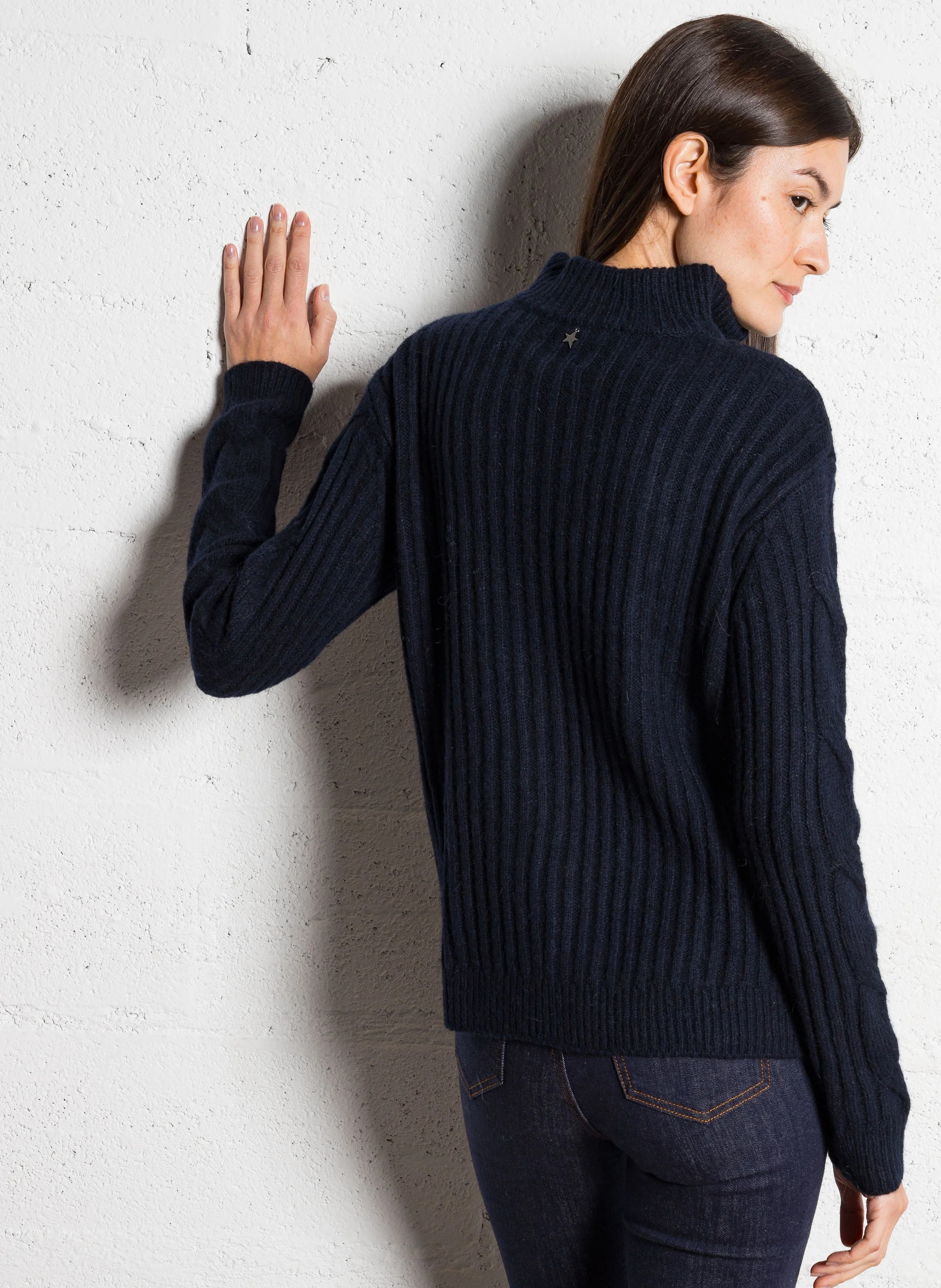 MANOU - Pull droit en maille | Bleu