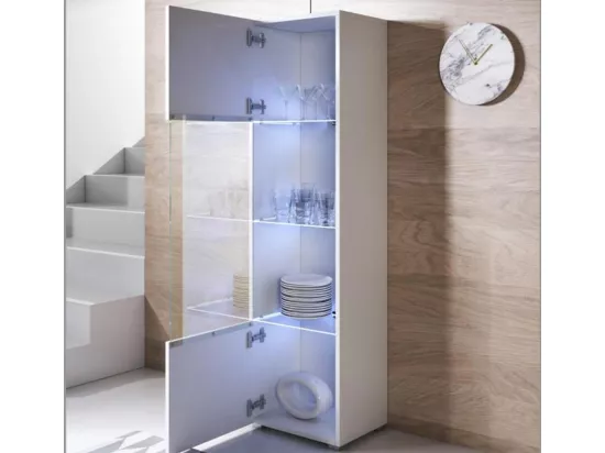 Vitrine pour Salon Salle à manger en Blanc avec LED 40x29x167cm Luke V6