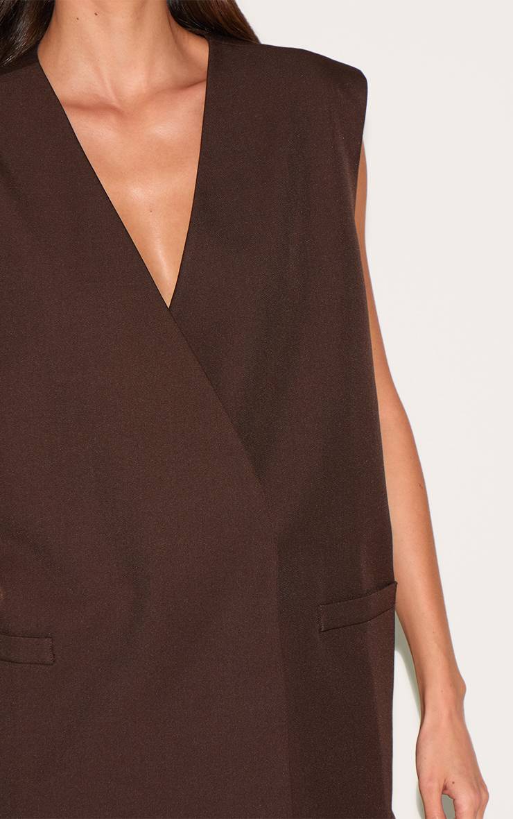 Chocolat Ensemble Coordonné Gilet Sans Col Tissé Surdimensionné À Épaulettes