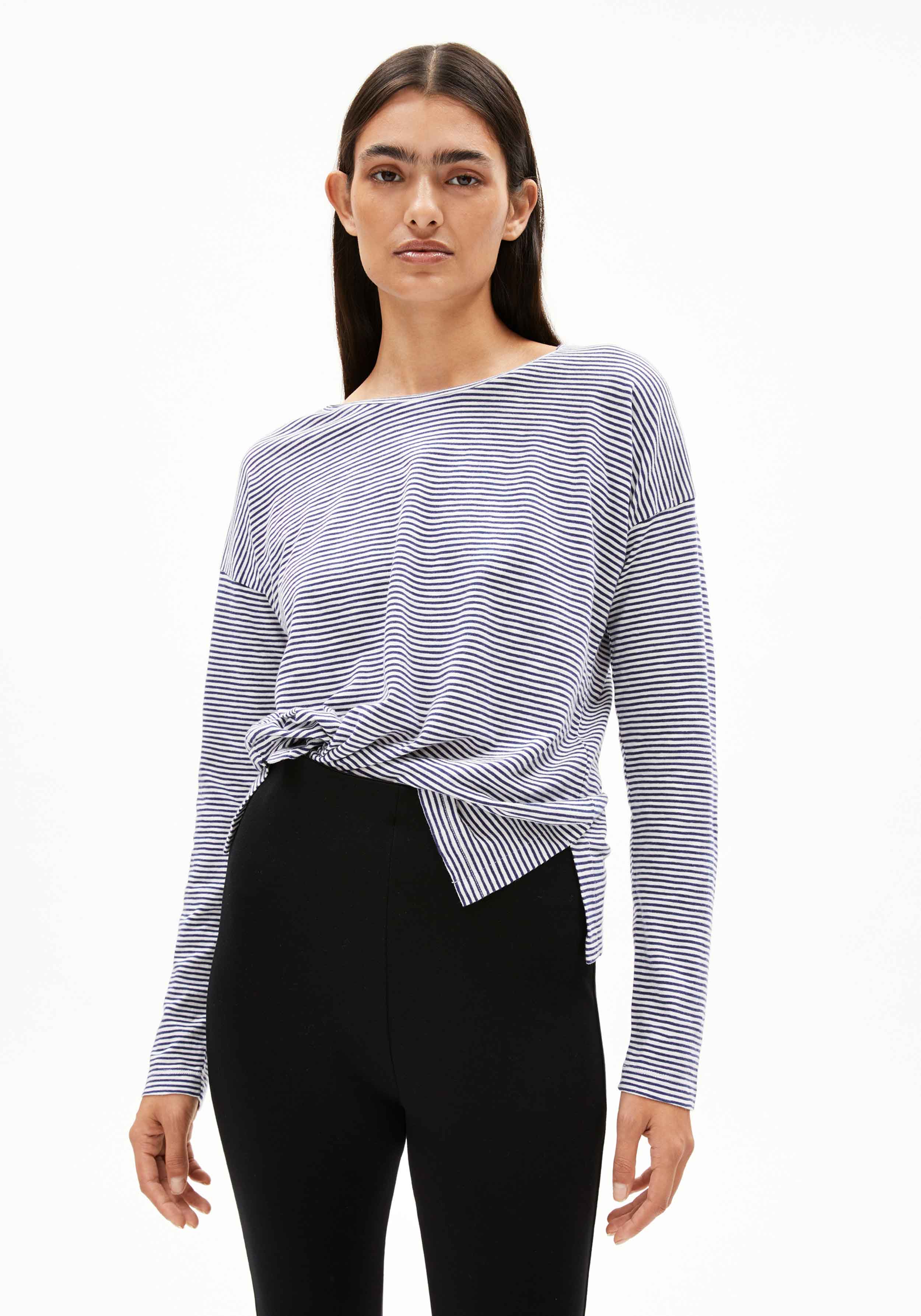 Armedangels Longsleeve Xianaa Lovely Stripes Oatmilk-Blue Noon
