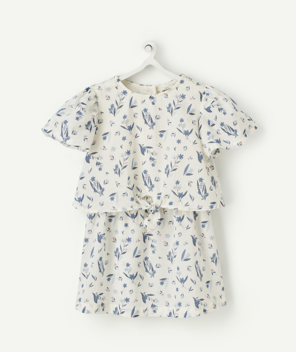 ROBE BÉBÉ FILLE EN COTON AVEC EMPIÈCEMENT ET IMPRIMÉ