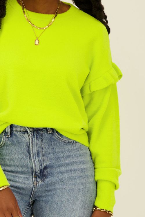 Lime groene trui met ruffles