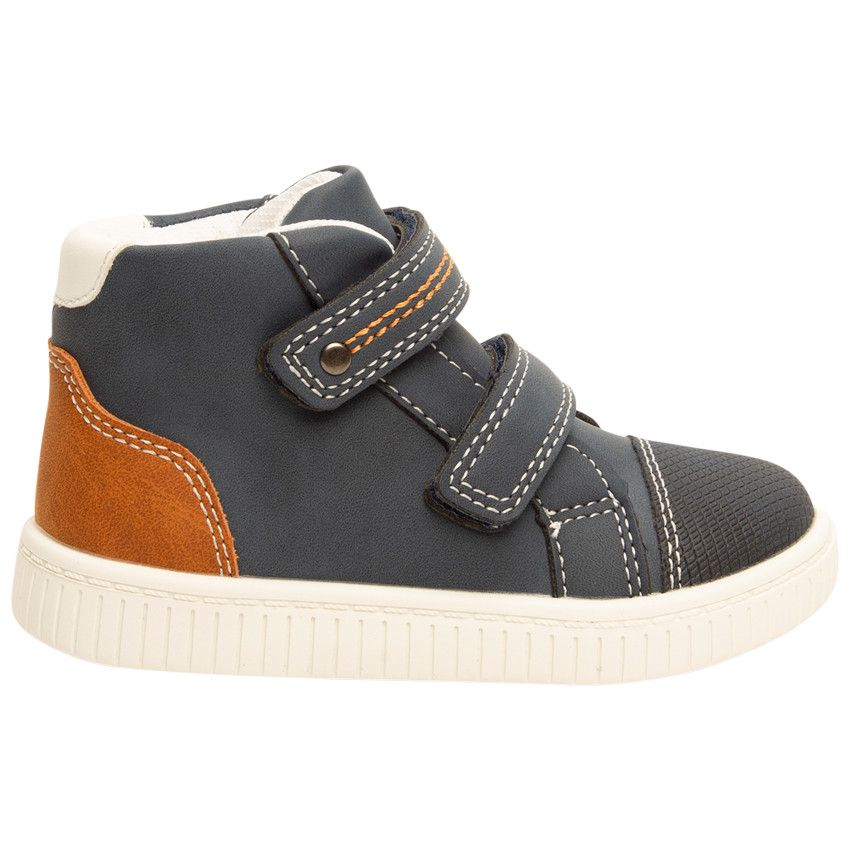 Bottillons en cuir à scratch pour bébé garçon - Bleu marine