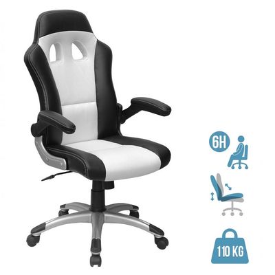 Fauteuil gamer RACER - accoudoirs rabattables - noir et blanc