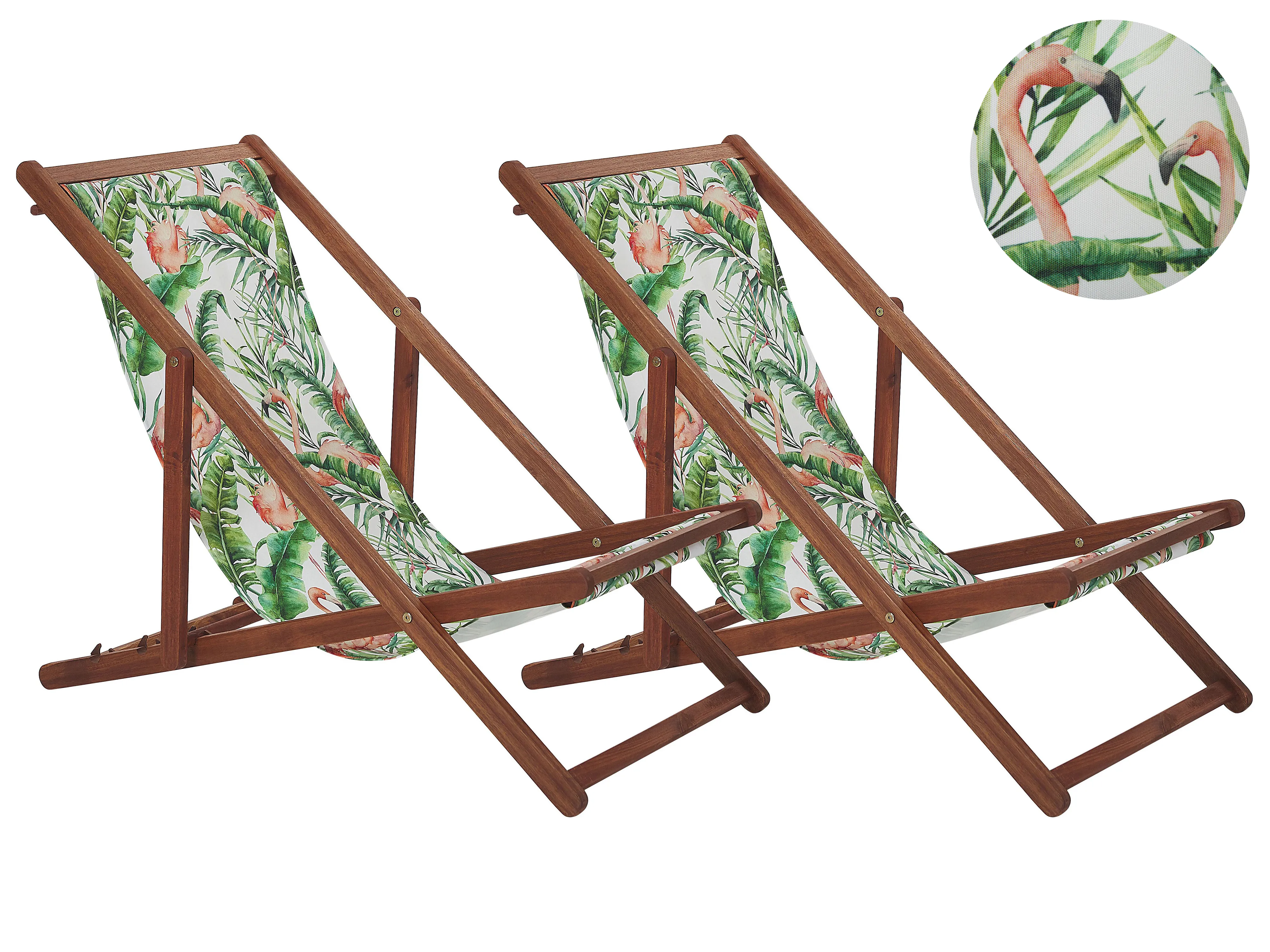 Set van 2 inklapbare ligstoelen ANZIO met vervangingshoezen Dieren motief Acaciahout Donkerbruin