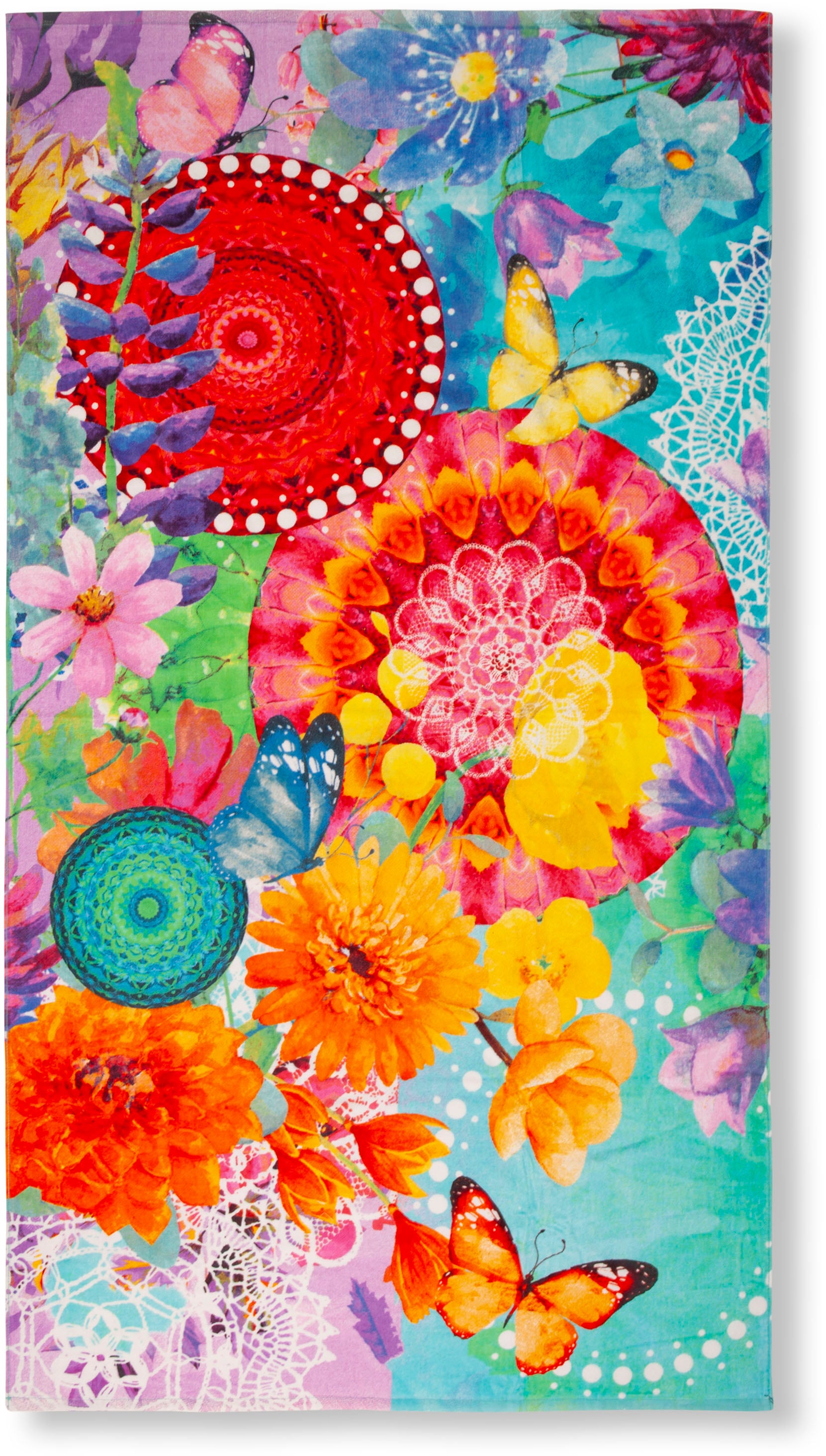 hip Strandtuch »Vitori« 100% Baumwolle, Velours, 100x180, Weich, Strand, Mandala, Blumen, Bunt