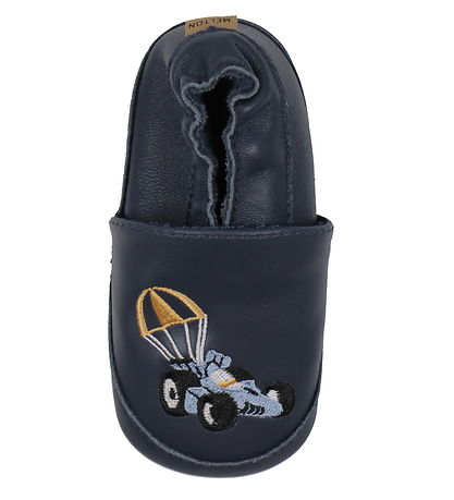 Melton Leder-Krabbelschuhe - Navy m. Rennen Auto