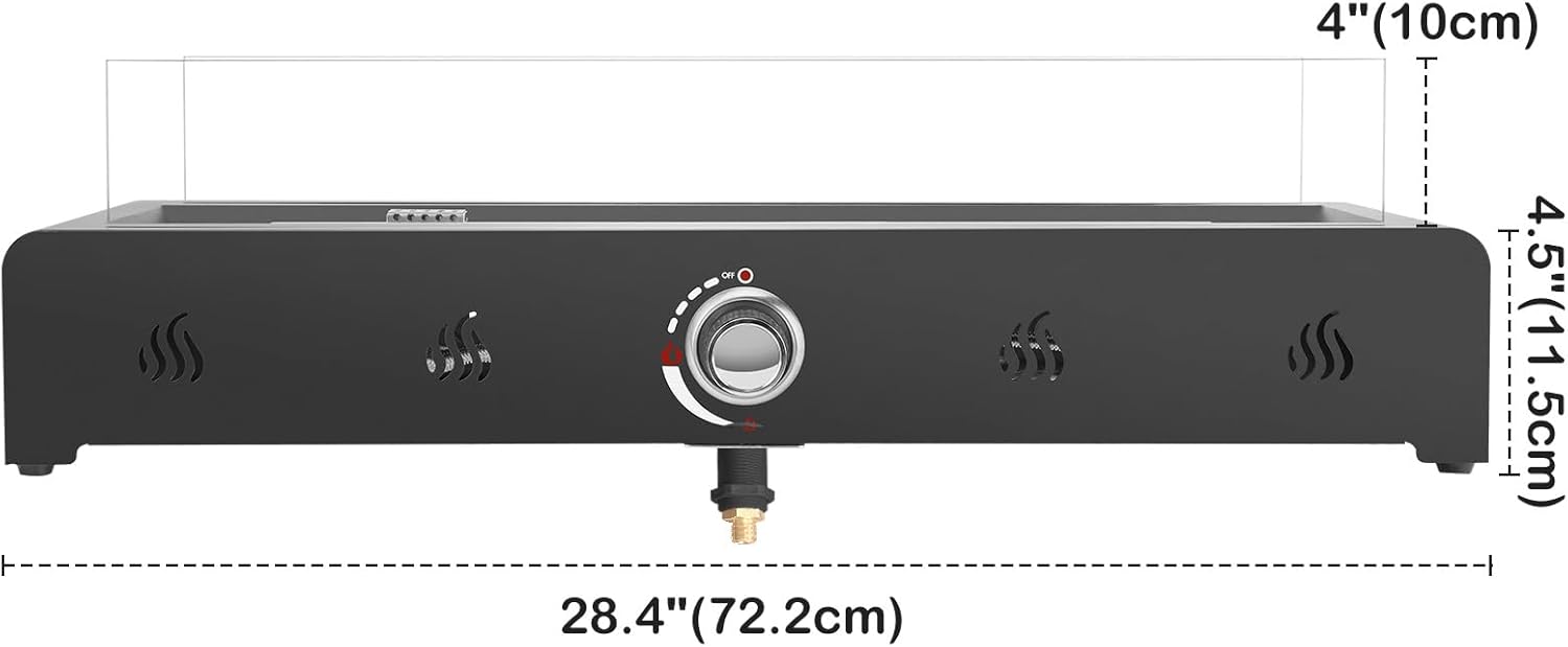onlyfire 72cm Tisch-Gas-Feuerstelle, 6.5 kW Propan Gas Terrassenfeuer Tischkamin mit Unterer Lufteinlass, Glaswindschutz & Lavastein, Rechteckig Tischfeuerstelle Outdoor für Terrasse Garten