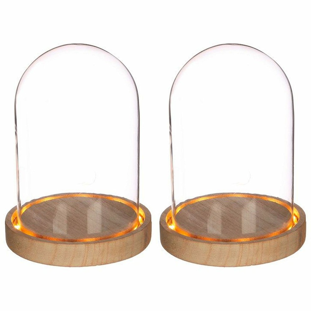 2 cloches en verre lumineuses 16,5 cm x ø 12,5 cm