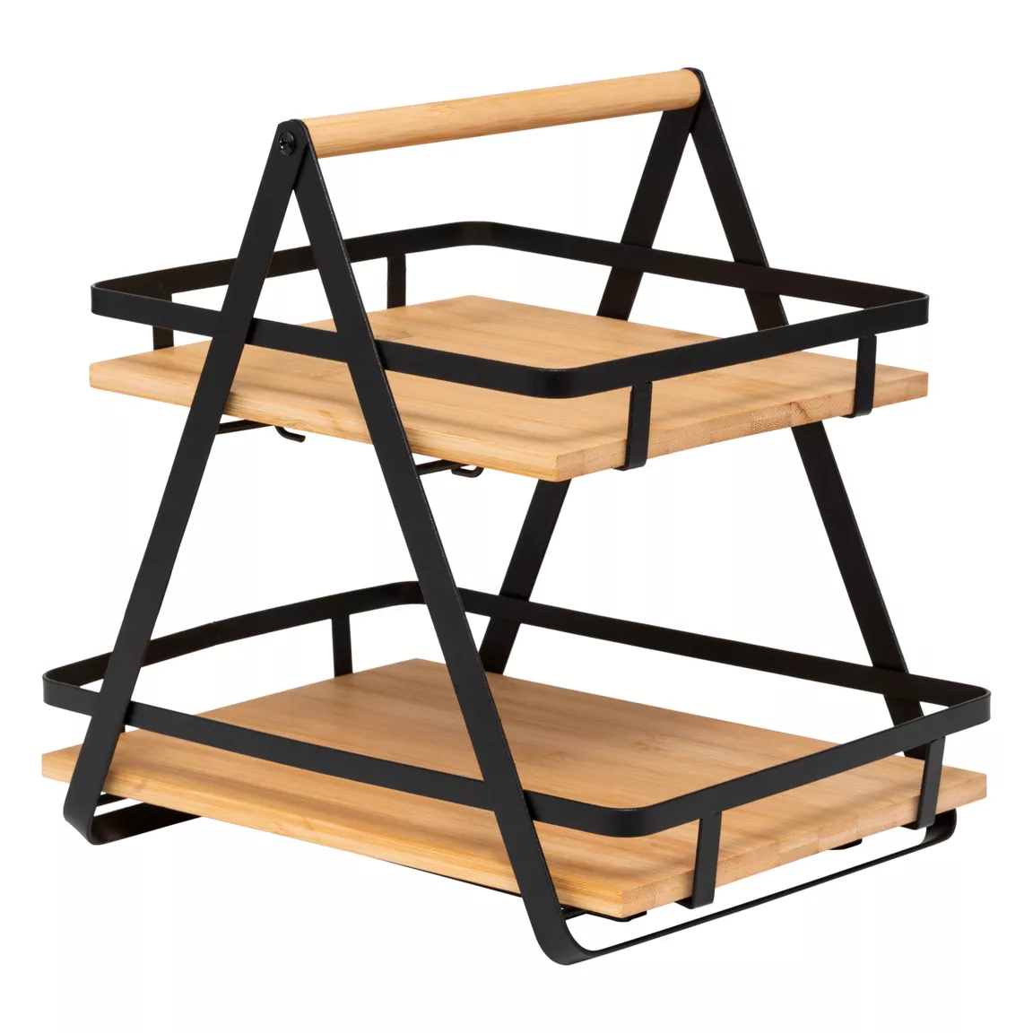 Etagère cuisine transportable en bois 2 niveaux avec anse (H29 cm) Ordera Noir