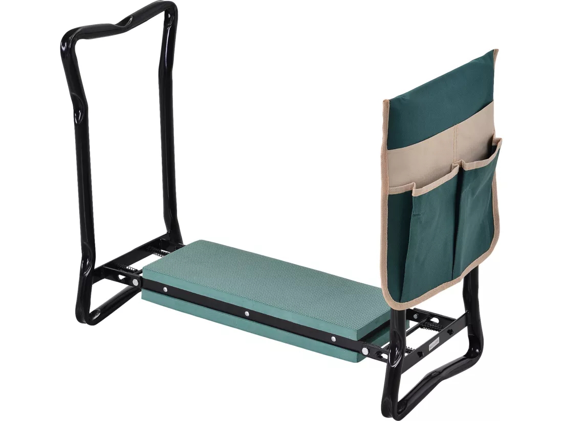 Tabouret de jardin pliable agenouilloir de jardin siège jardinage avec coussin pochette rangement outils vert