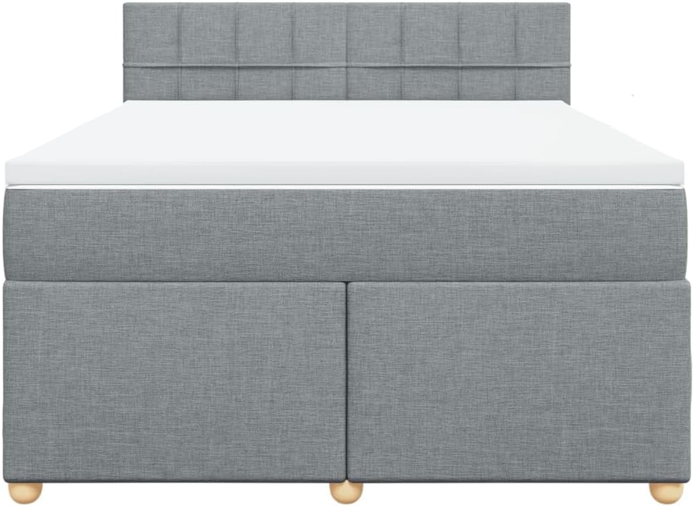 vidaXL Boxspringbett, Doppelbett mit LED Matratze Matratzenauflage, Bettgestell mit Lattenrost Kopfteil, Polsterbett Bett für Schlafzimmer, Hellgrau 140x200cm Stoff