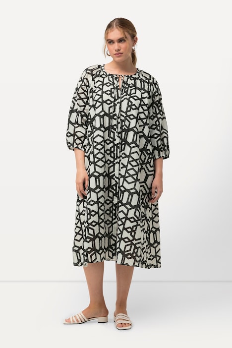 Midikleid, Spitzendetails, Tunika-Ausschnitt, 3/4-Arm