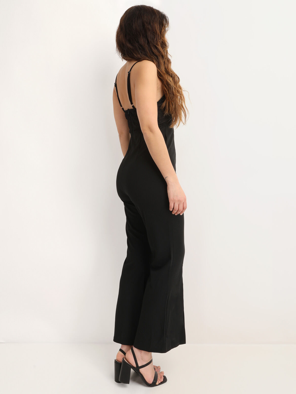 Combinaison corset en dentelle à fentes- Noir