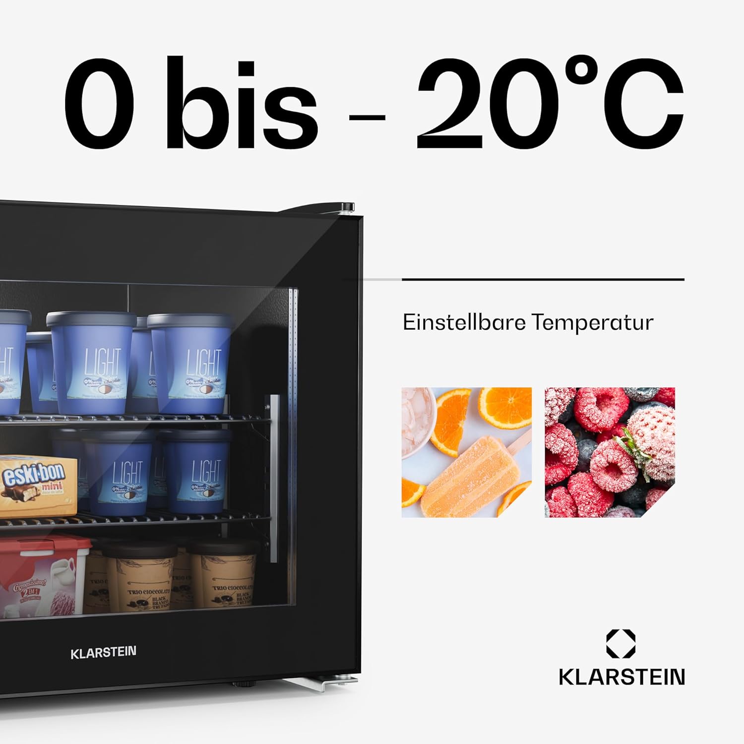 Klarstein IceAge 88 Mini Gefrierschrank, 88 L, Einstellbare Temperatur 0 bis -18 °C, Energieeffizient, LED-Innenbeleuchtung, 3 Einlegeböden, Kompakte Gefriertruhe, Kleine Design-Gefriertruhe, Schwarz