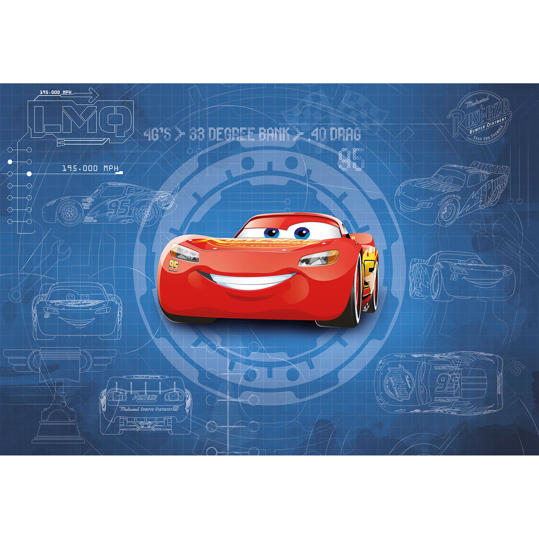 Papier-Fototapete CARS 3 BLUEPRINT - blau-rot - 368x254 cm