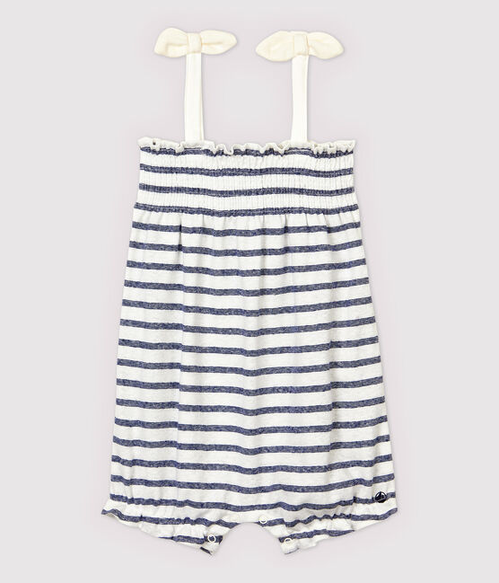Combinaison courte en coton/lin rayé bébé fille