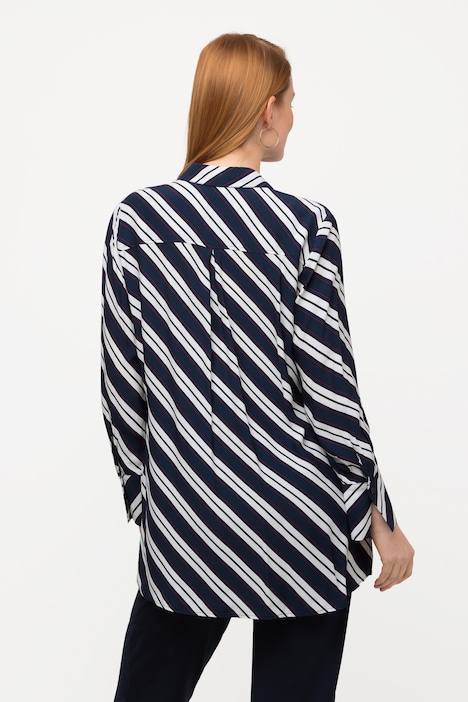 Longbluse, Streifen, A-Linie, Hemdkragen, Langarm