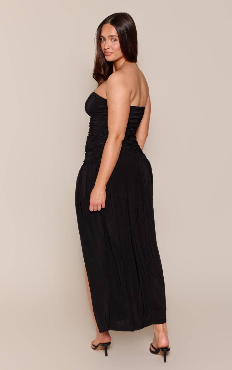 Noir Robe Maxi Moulante Bandeau Plongeant Avec Détail Fendu