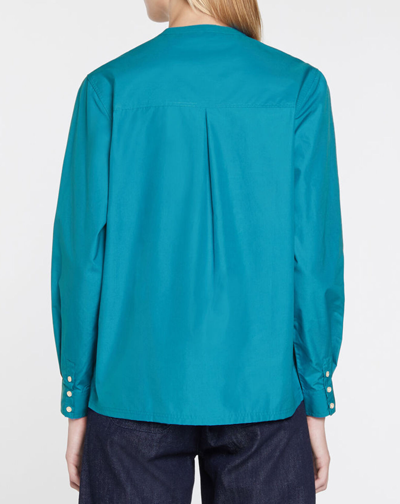 Galeries Lafayette Blouse droite en Coton Genoise bleu moyen