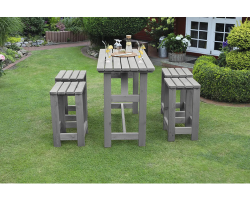 Promadino 4-zits barset, tafel, 4 krukken, hout, grijs