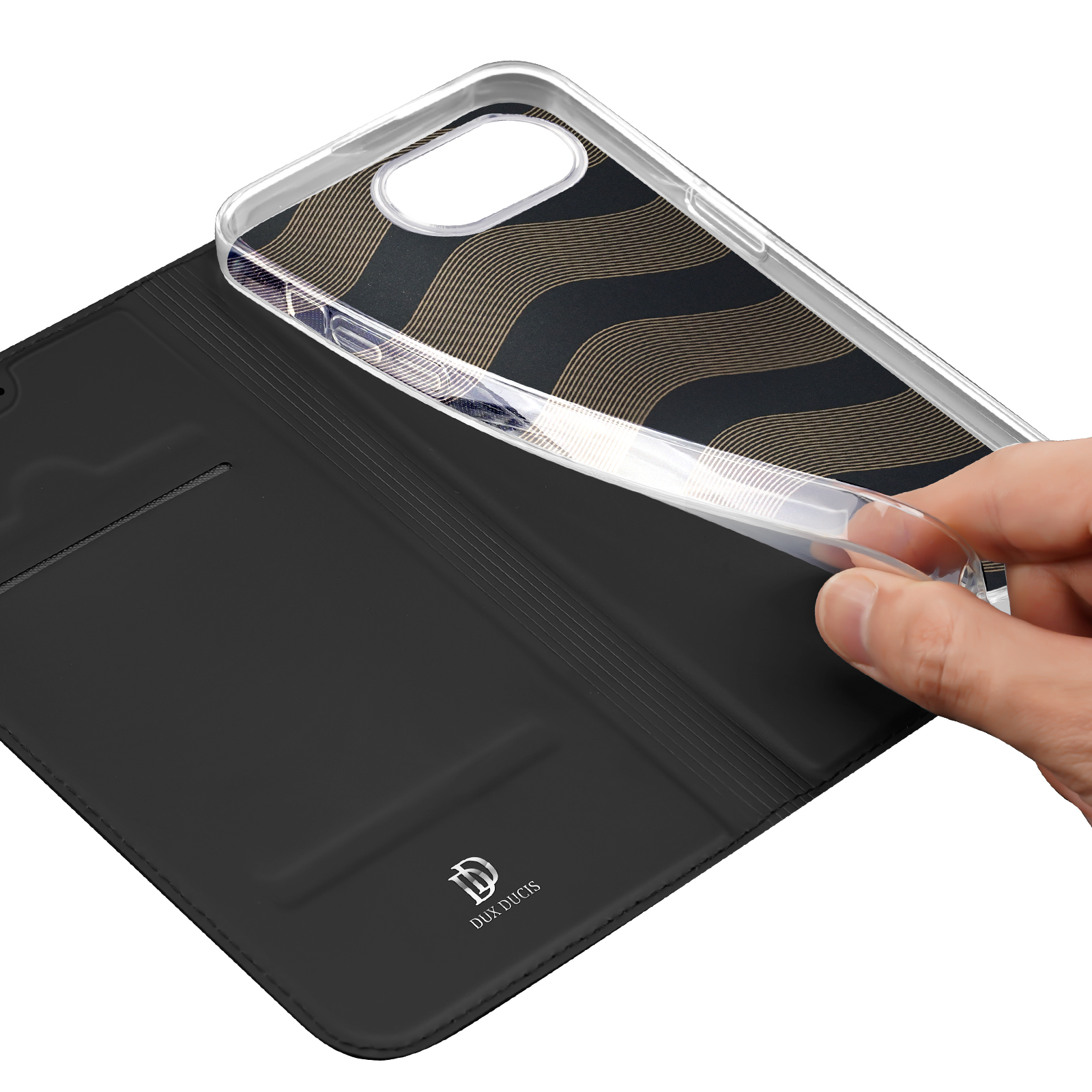iPhone 16e Flip Wallet Cover Leder Tasche - Schwarz