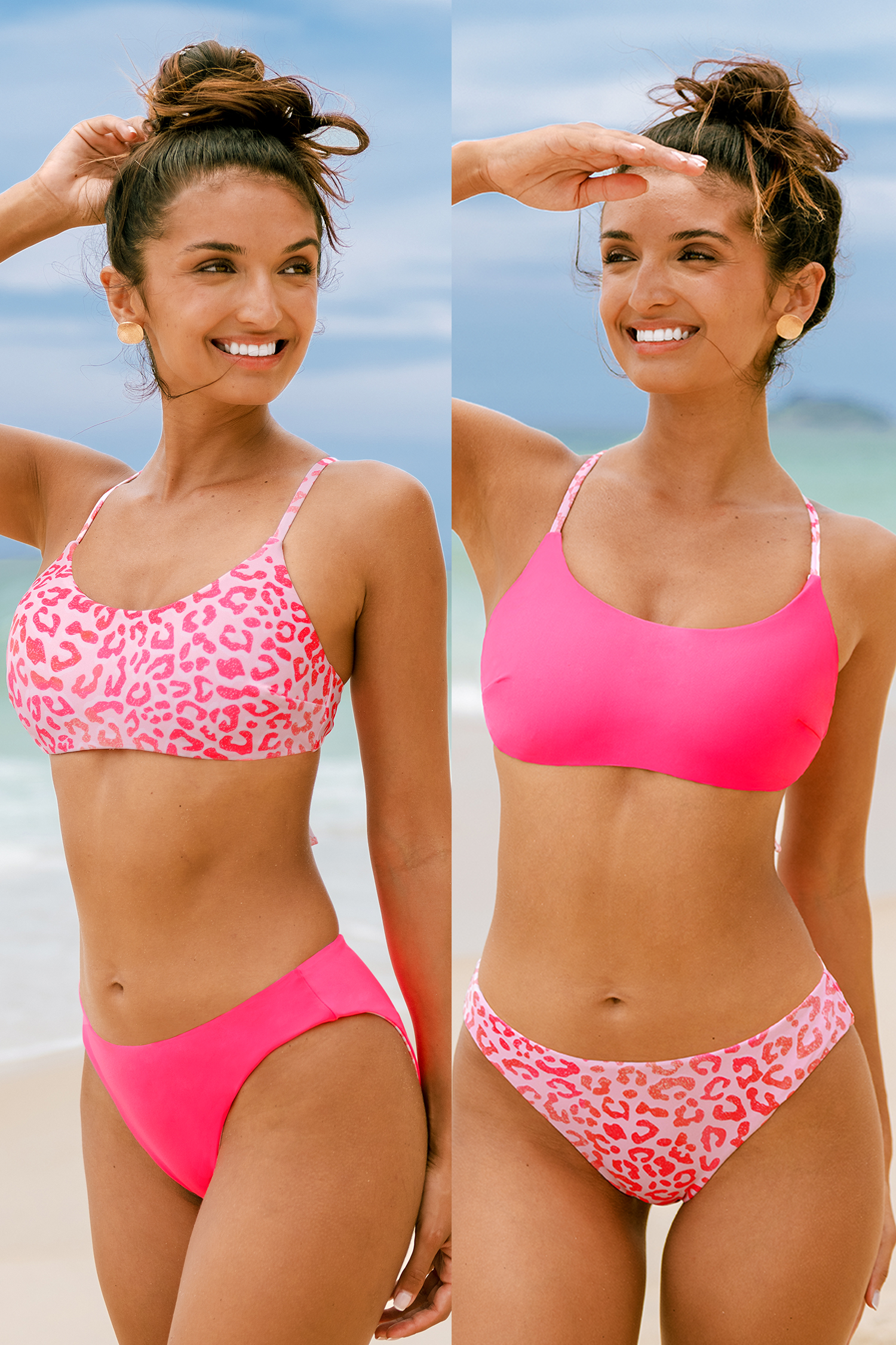Bikini réversible léopard rose