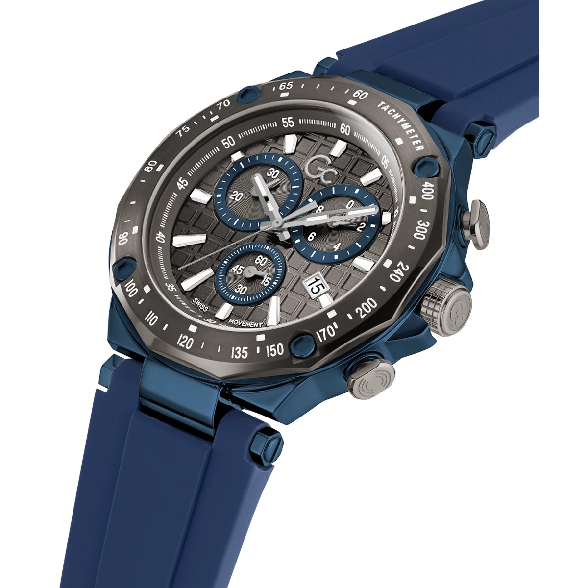 Montre GUESS COLLECTION homme acier noir bracelet silicone bleu