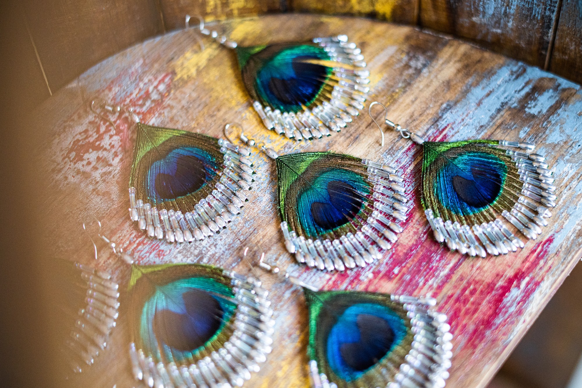 Ohrringe 'Pfauenfeder', multicolor, silber, B 3 cm, H 8 cm günstig bestellen