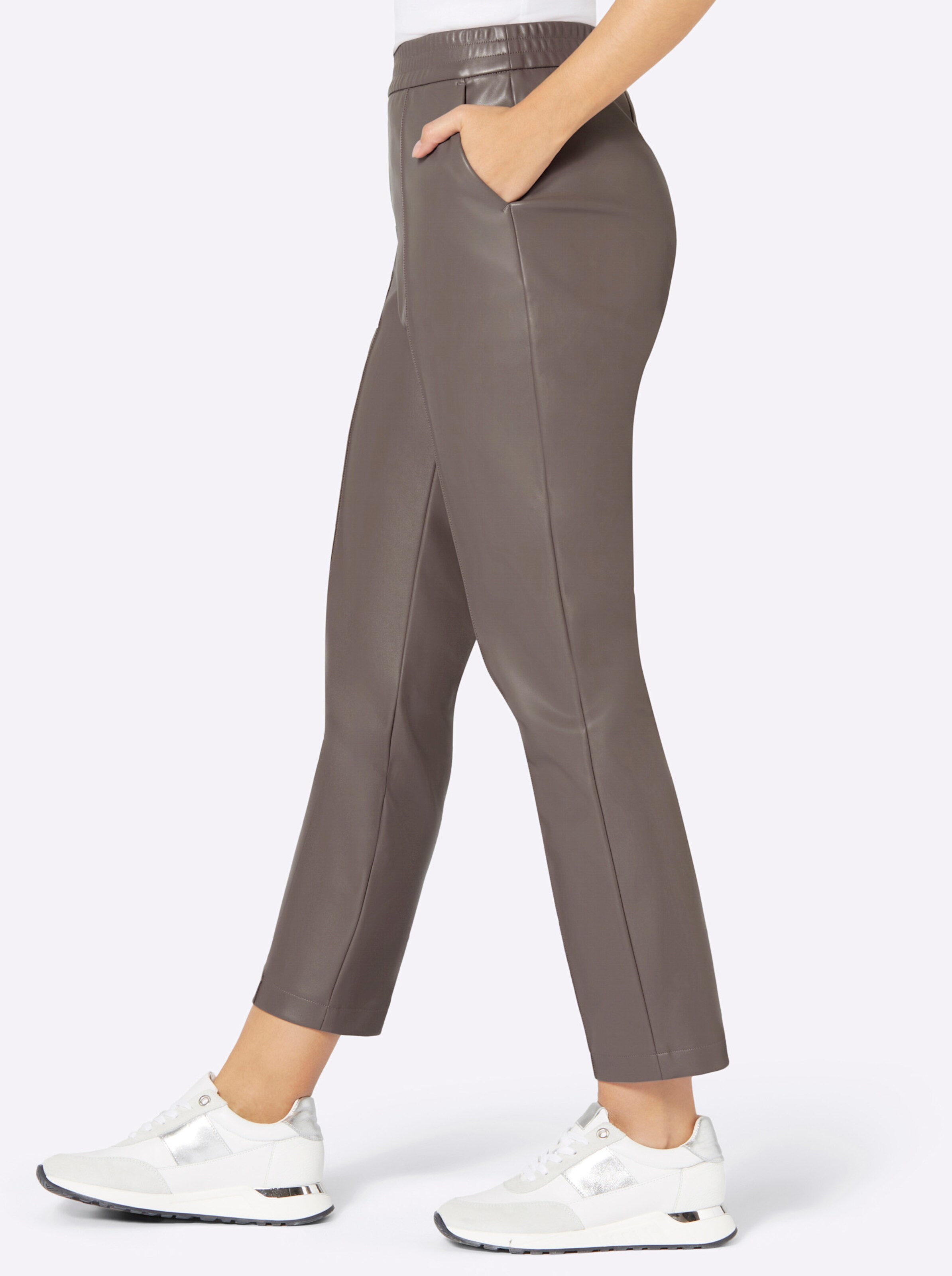 Lederimitat-Hose in dunkeltaupe
