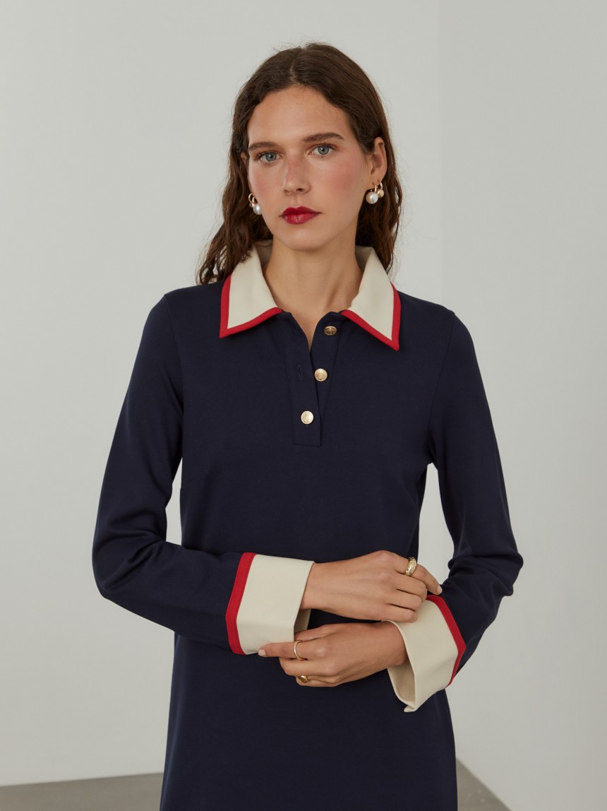 Vestido color block manga comprida