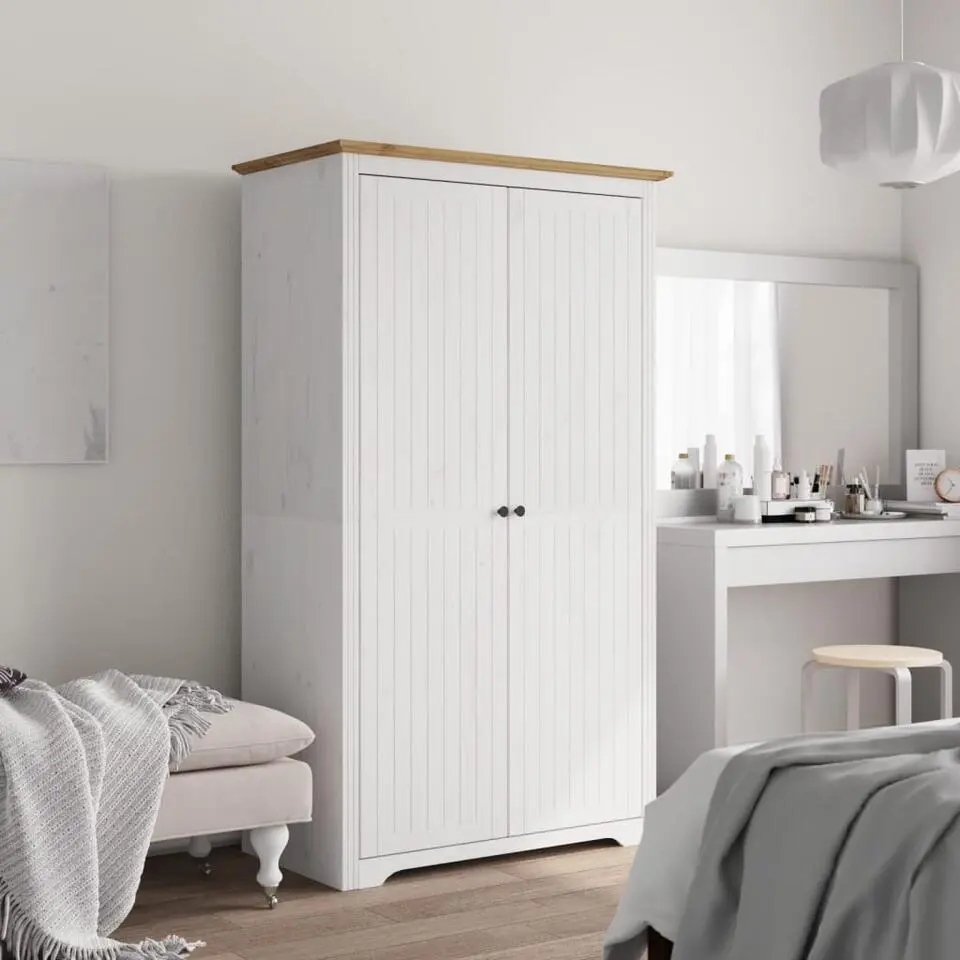 vidaXL - 2-deurs Kledingkast BODO - Grenenhout - Wit en bruin - 99x53.5x173 cm
