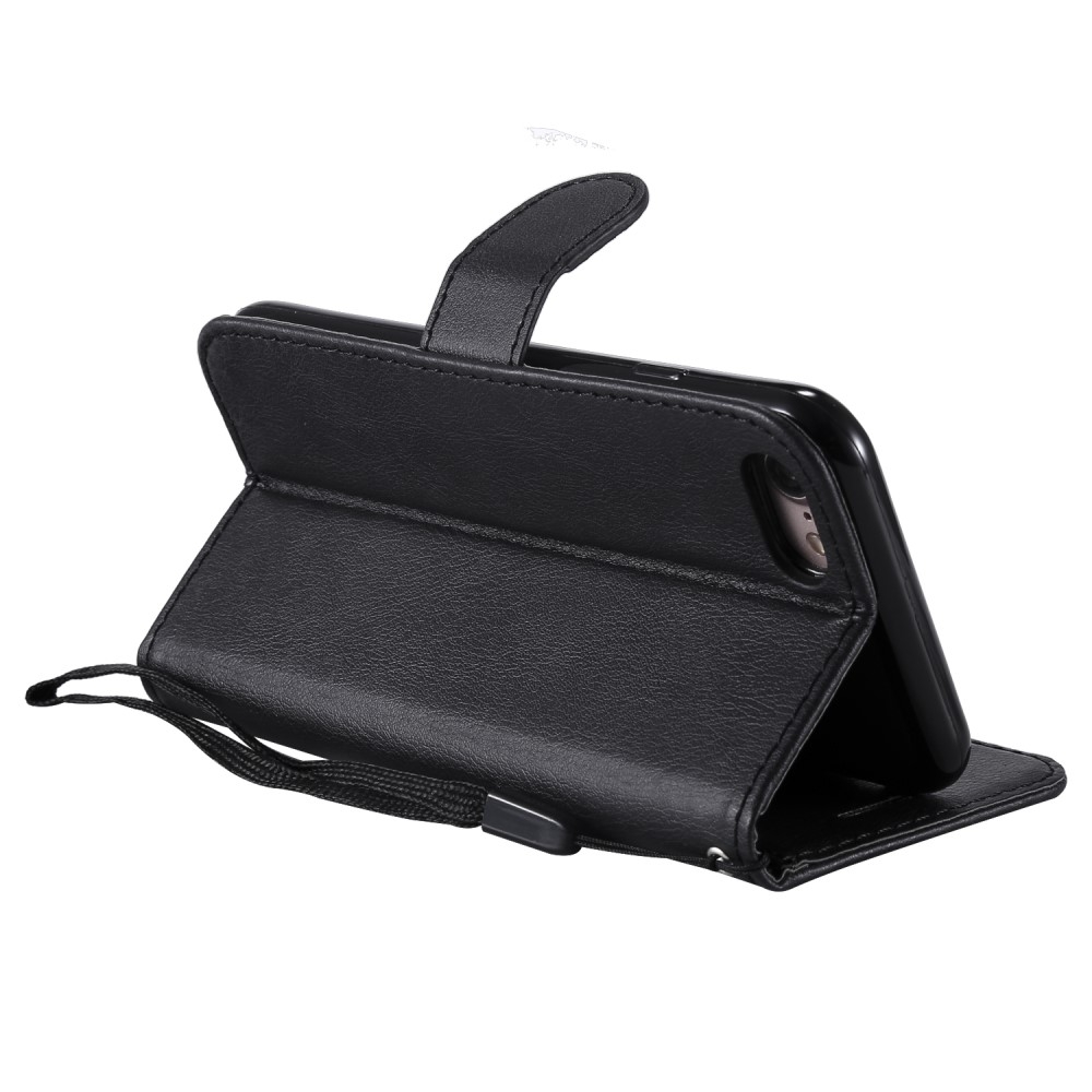 iPhone SE (2022/2020) / 8 / 7 Leder Tasche Flip Cover mit Kartenfach   Handschlaufe - Schwarz