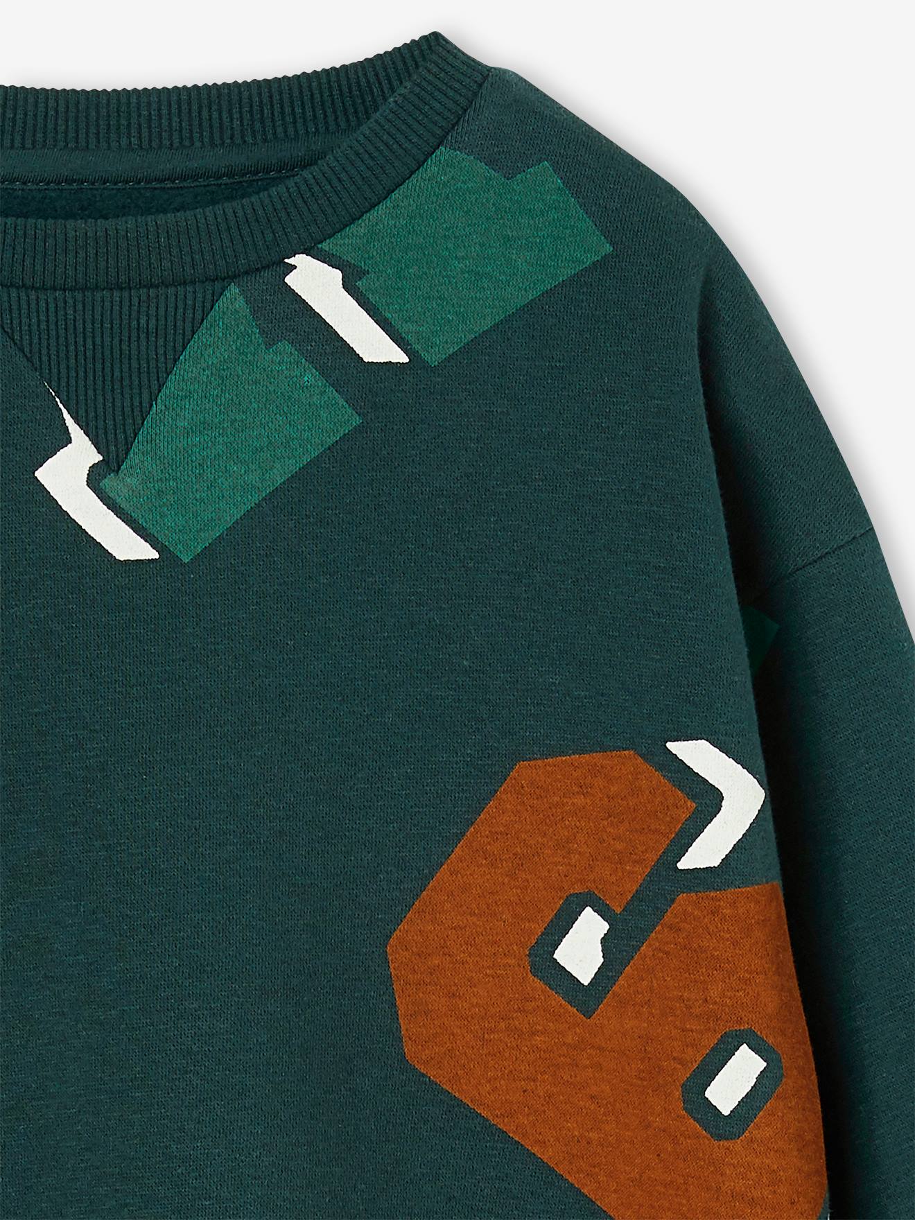 Moletom de gola redonda com estampas maxi para meninos, verde pinho