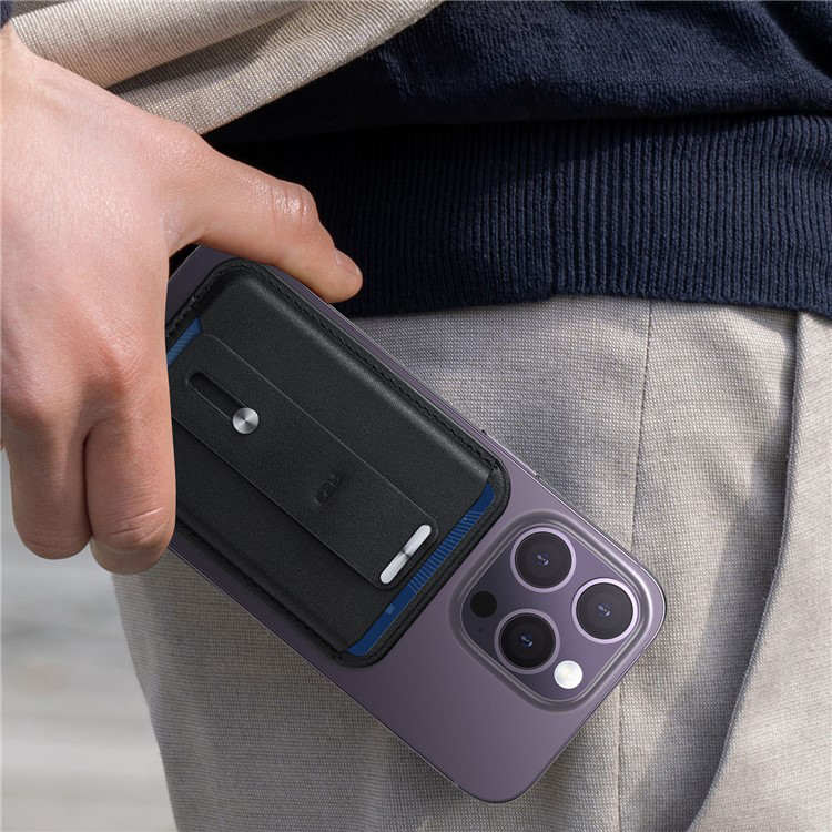 Magnetische MagSafe iPhone Vegan Leder Wallet Kreditkarten Halterung   Kickstand Aufsteller - Schwarz