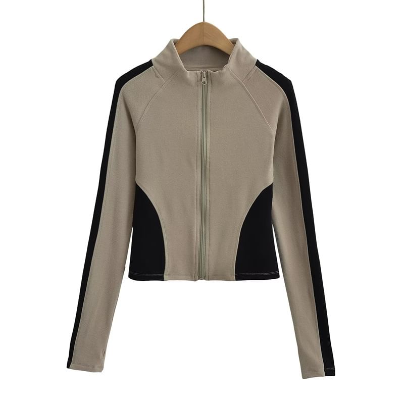 Larlige - Tweekleurige cropped jas met opstaande kraag en rits, slim fit