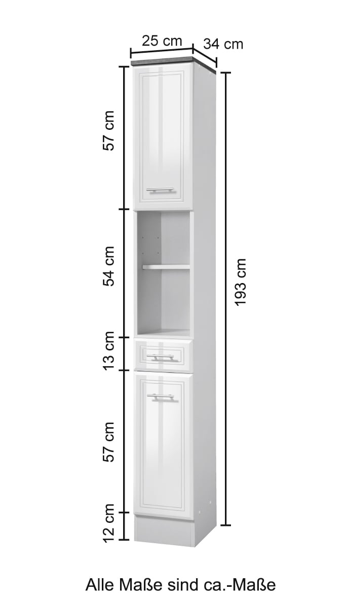 welltime Hochschrank »Neapel« Breite 25 cm, mit Hochglanzfronten und eleganter Fräsung