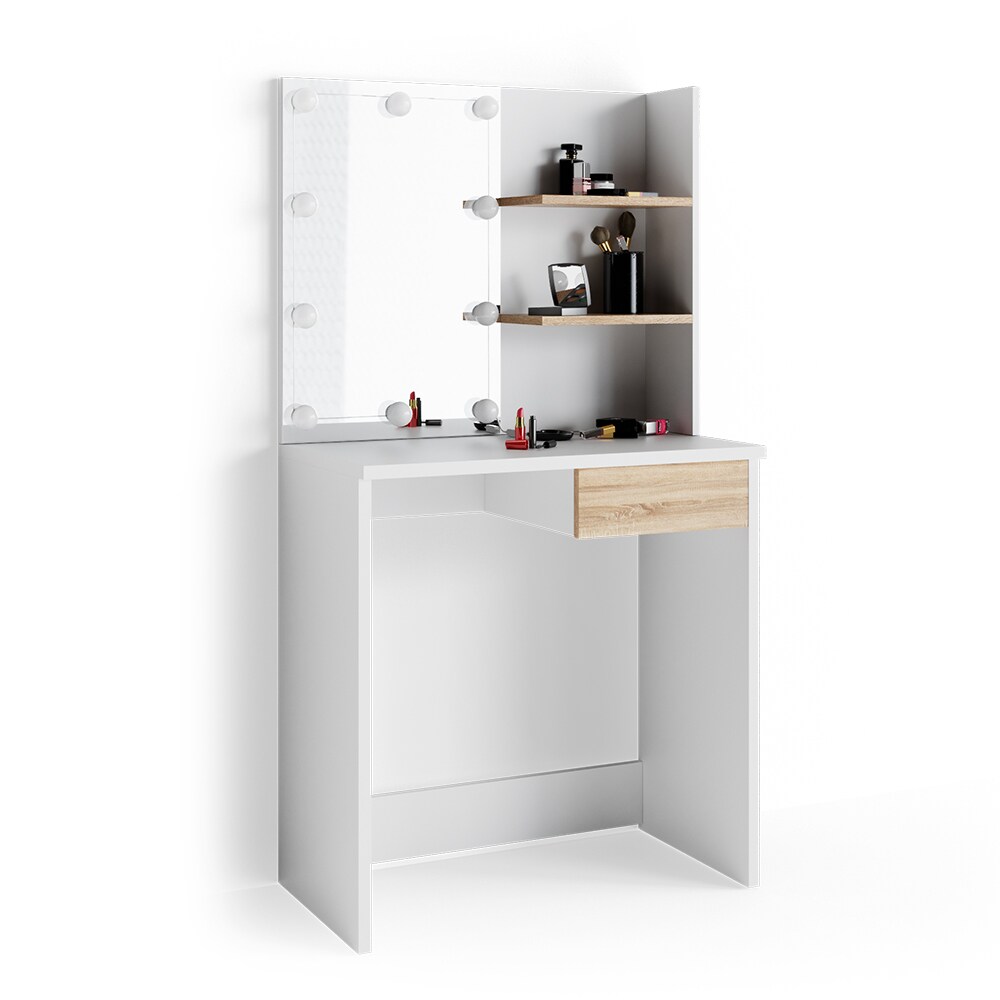 VICCO LED Schminktisch DEKOS Frisiertisch Kommode Kosmetiktisch Weiß Eiche