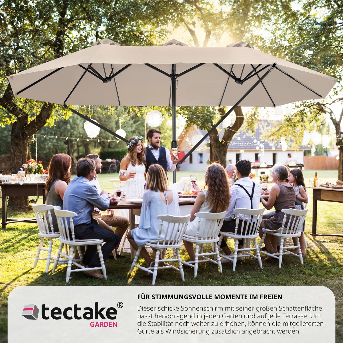 tectake Silia parasol 460 x 270 cm UV-bescherming 50+, inclusief windbescherming en beschermhoes
