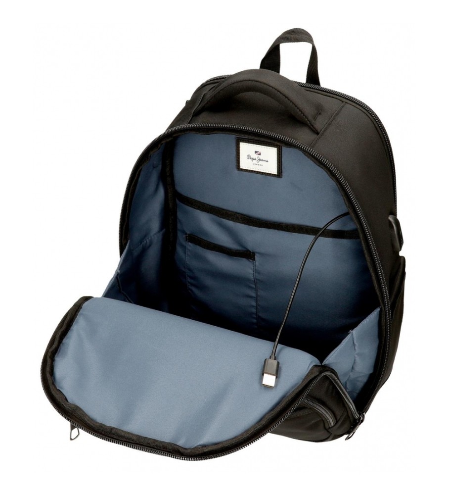 Pepe Jeans Mochila porta ordenador Leighton dos compartimentos 42 cm negro