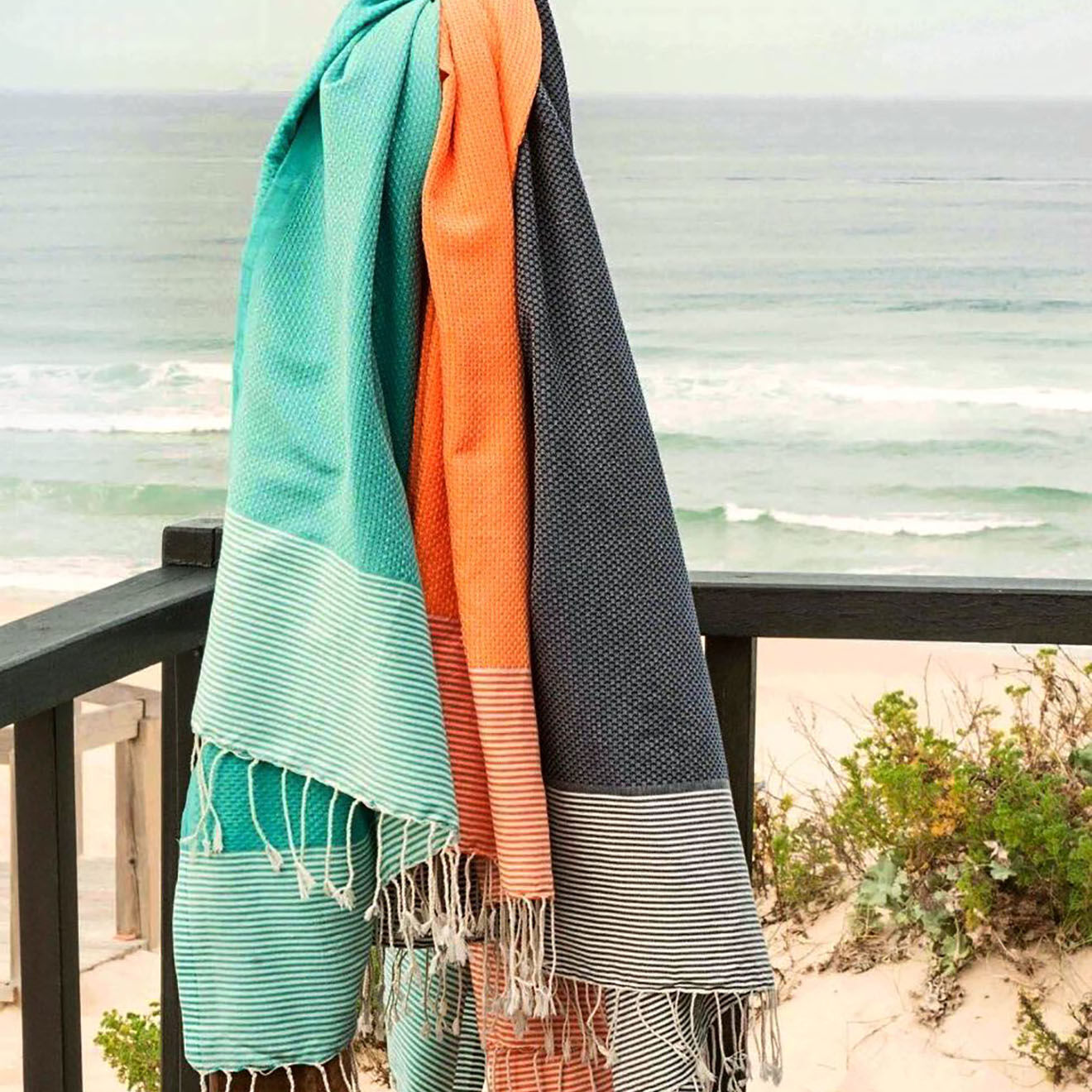 Febronie Fouta Nid d'Abeille Ibiza orange/blanc - 100x200 cm