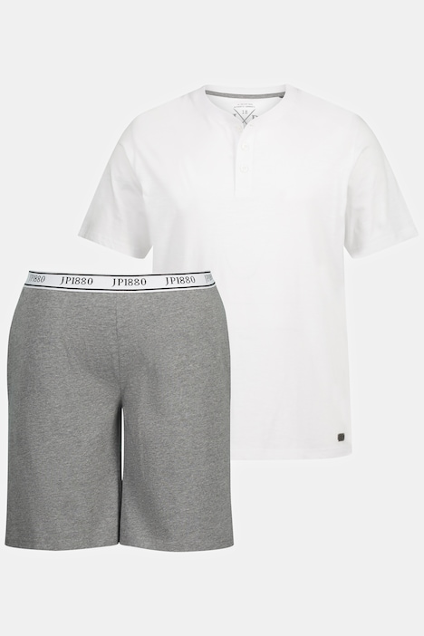 Schlafanzug, Homewear, Zweiteiler, Henley, Shorts