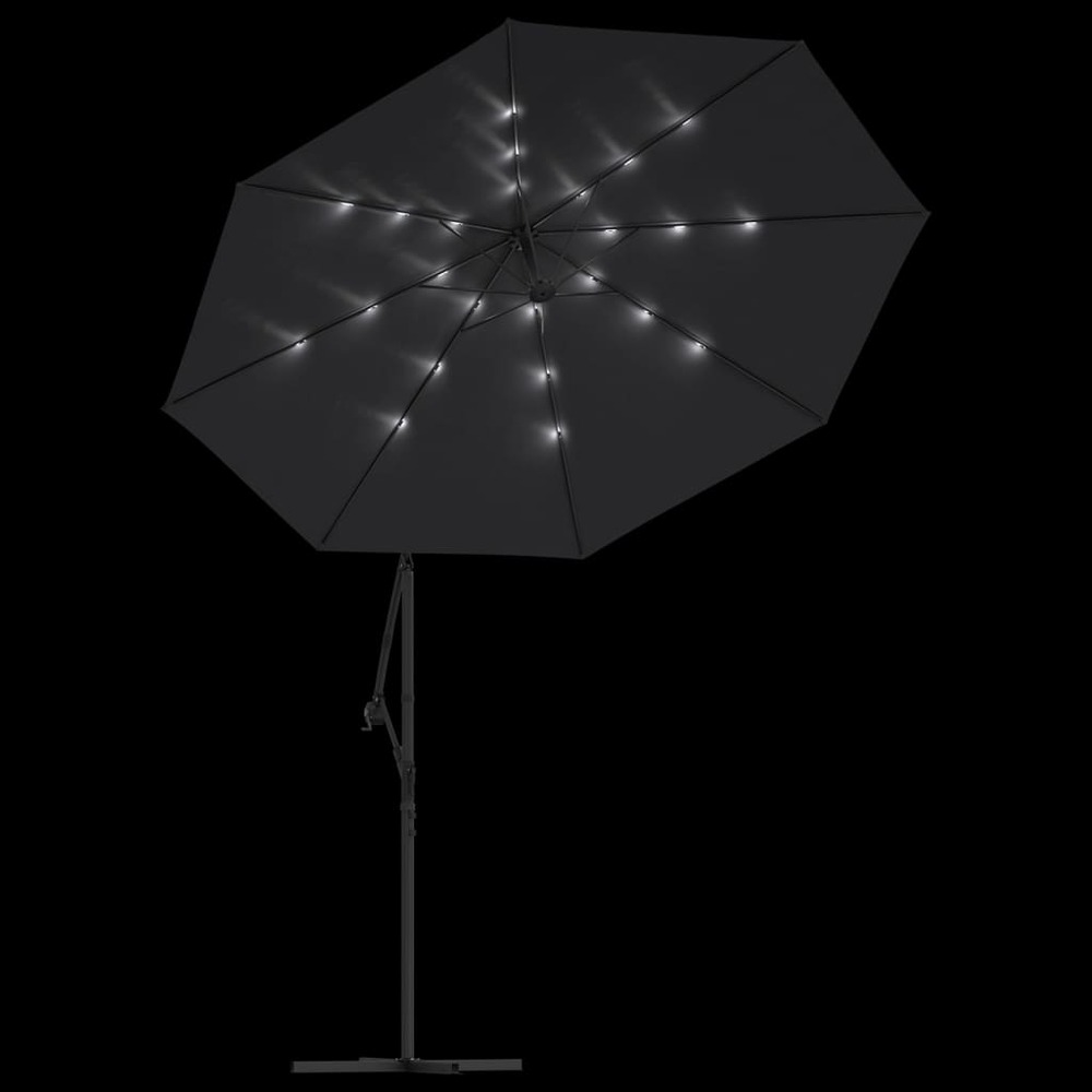 Parasol déporté à led et mât en acier 300 cm noir