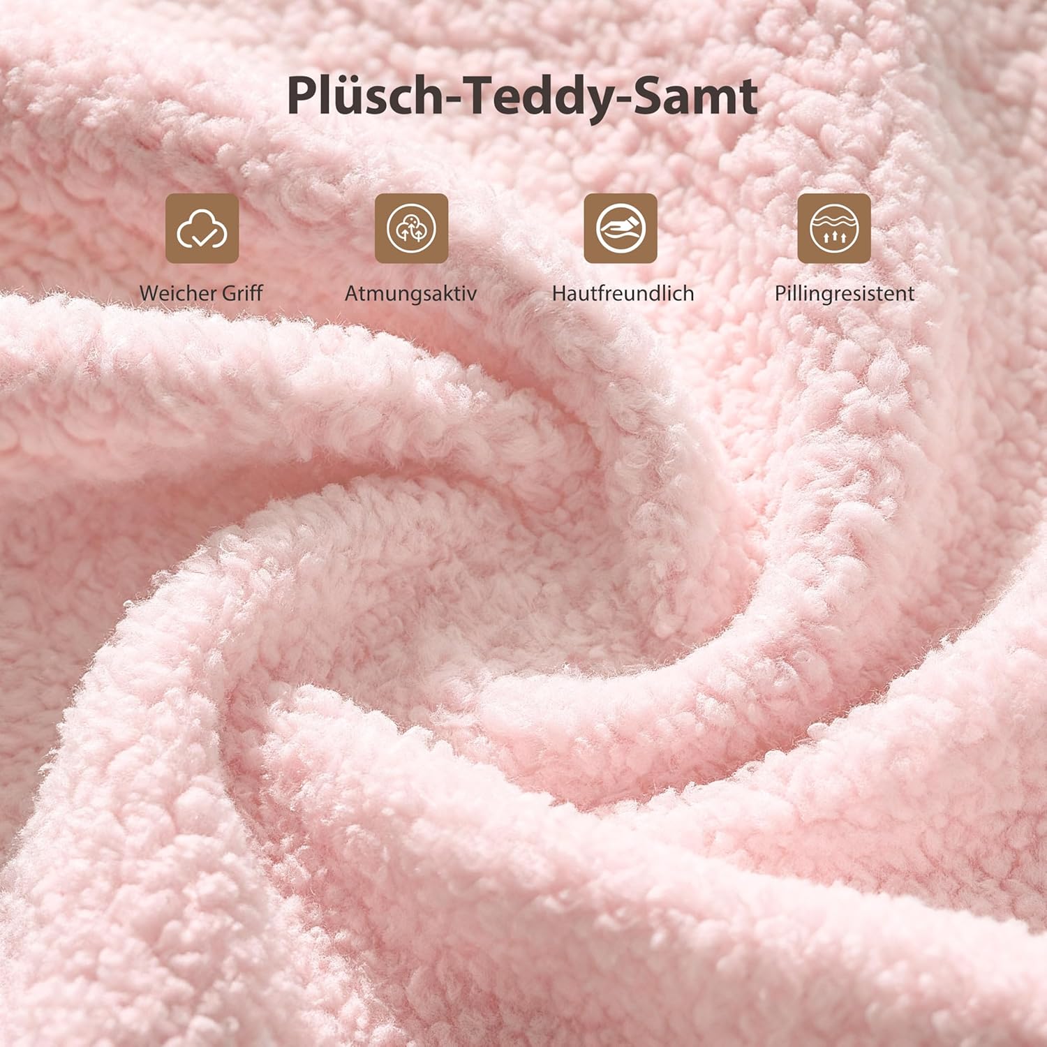 Bürostuhl Chefsessel Ergonomisch, Gaming Stuhl mit Fußstütze & 135° Verstellbarer Rückenlehne, Drehstuhl mit klappbaren Armlehnen, Hochlehner aus Teddy-Fleece Stoff – Rosa